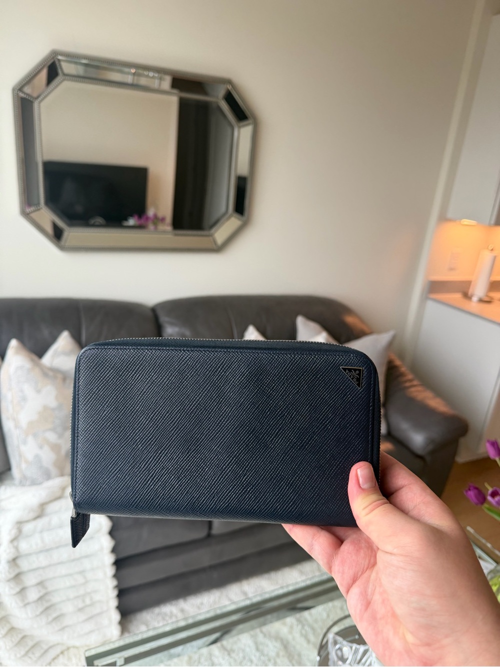 Prada Blue Double Zip Travel Wallet